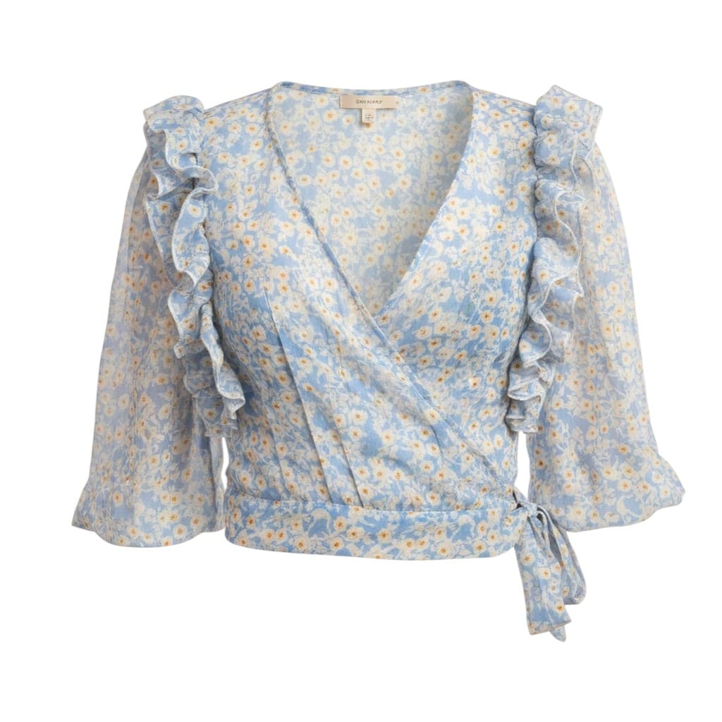 BLOUSE BLEU PÂLE AVEC MARGUERITES SMALL
