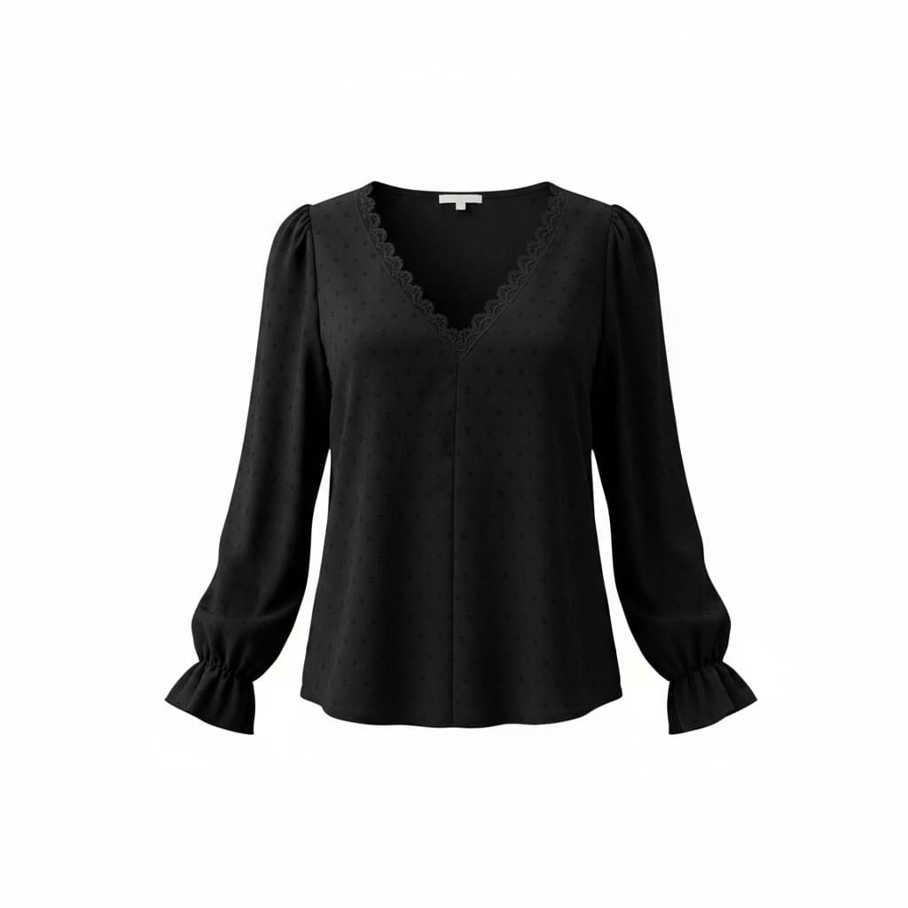 BLOUSE NOIR POINT NOIRS COL V MEDIUM
