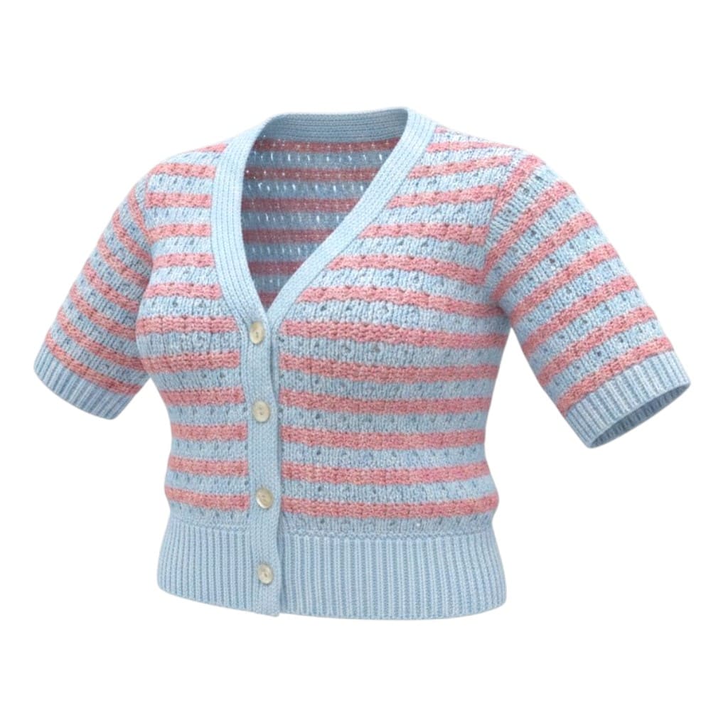 CARDIGAN CROCHET BLEU ET ROSE SMALL
