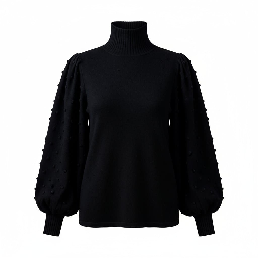 CHANDAIL MANCHES LONGUES NOIR COL ROULÉ AVEC PICOTS MEDIUM