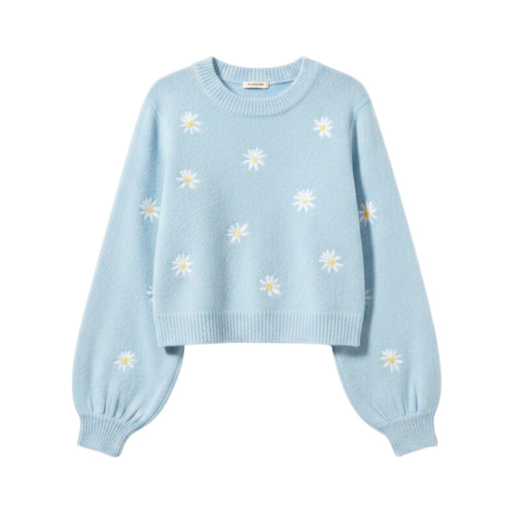 CROP CHANDAIL BLEU AVEC MARGUERITES H&M SMALL
