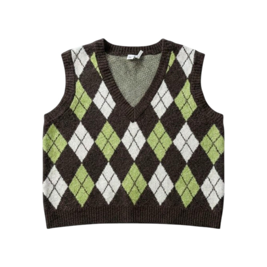 DÉBARDEUR MARRON ET VERT MOTIFS SIMONS LARGE