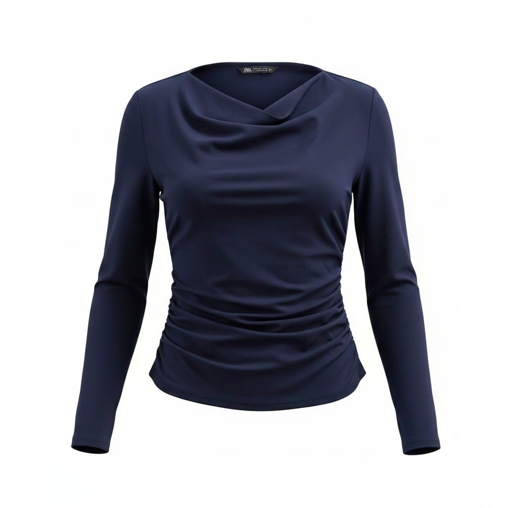 CHANDAIL MANCHES LONGUES BLEU MARIN ZARA LARGE