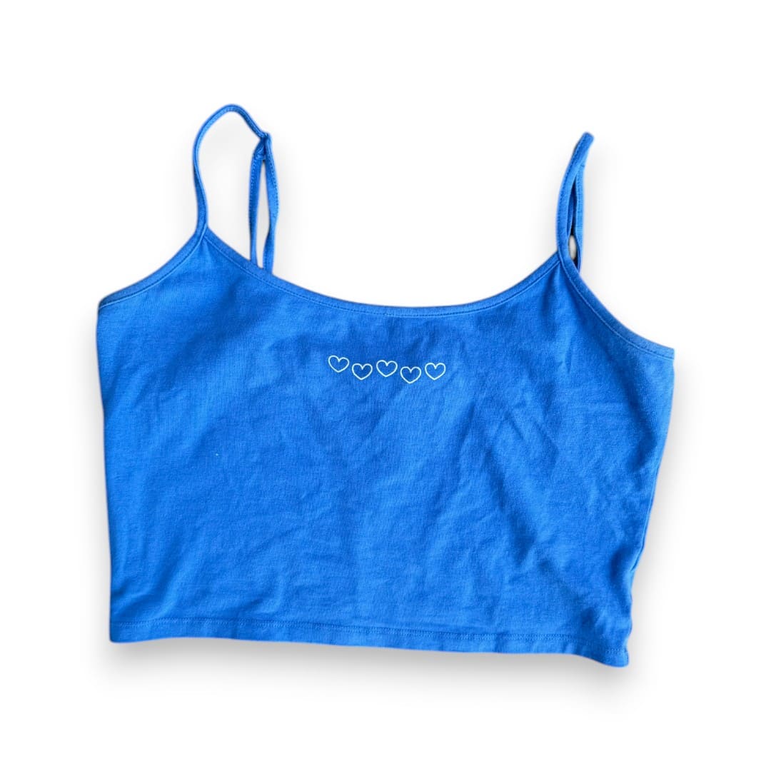 CROP TOP CAMISOLE BLEUE AVEC PETITS CŒURS ARDENE LARGE
