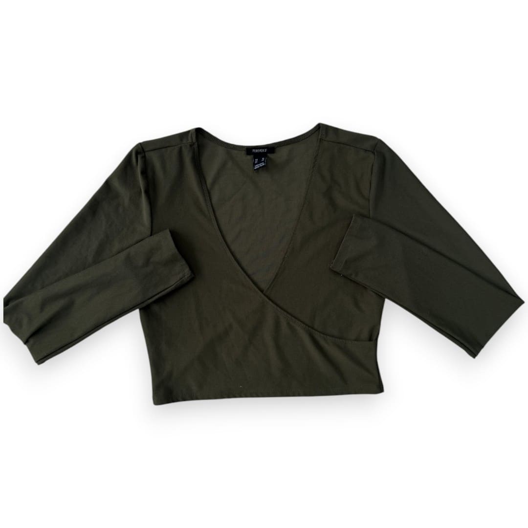 CROP TOP MANCHES LONGUES VERT KAKI X-LARGE