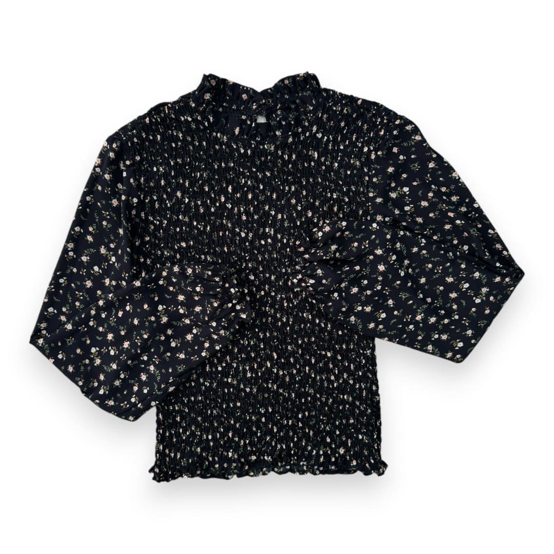 BLOUSE MANCHES LONGUES NOIRE AVEC FLEURS LARGE