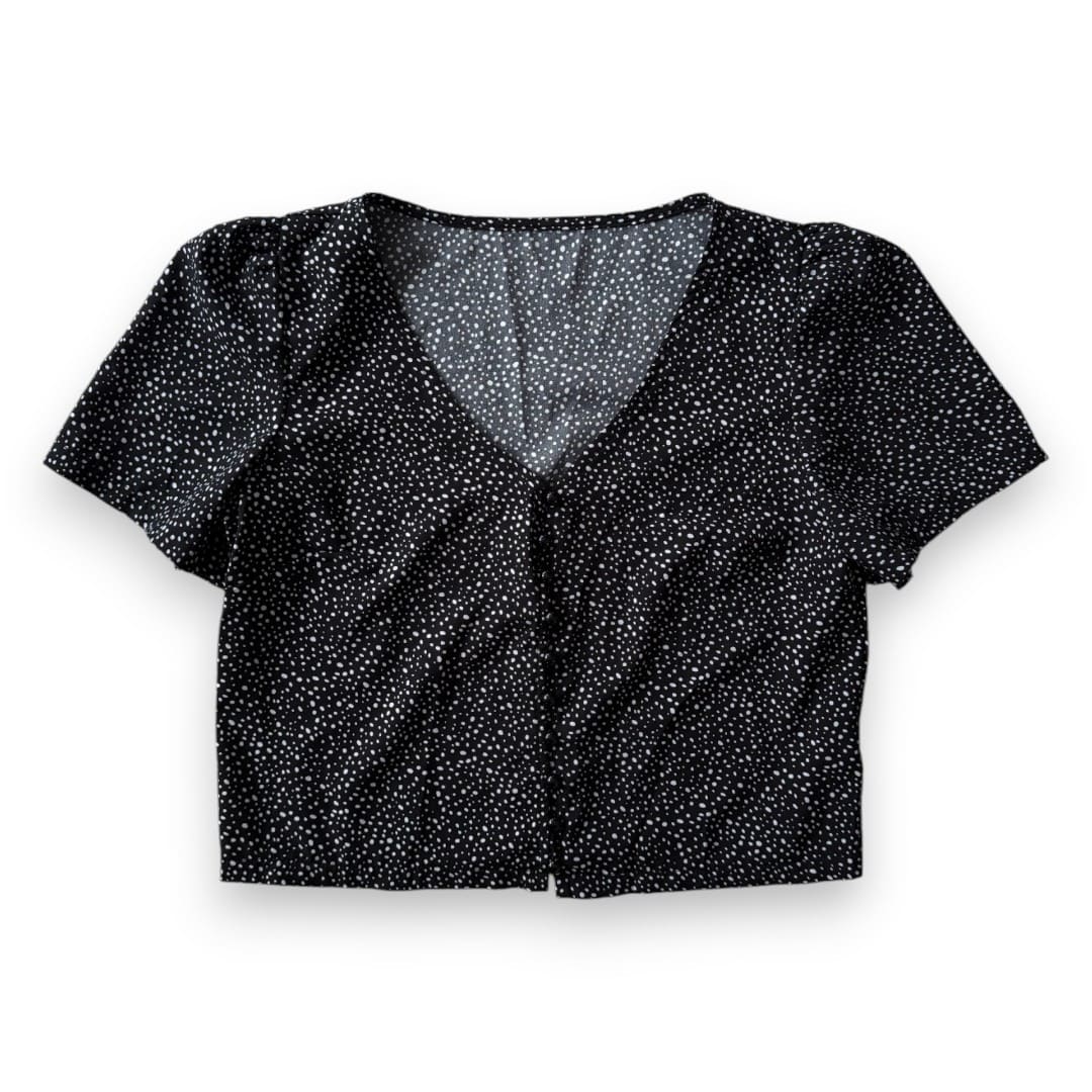 CROP TOP T-SHIRTS NOIR LÉGER AVEC POINTS BLANCS SMALL