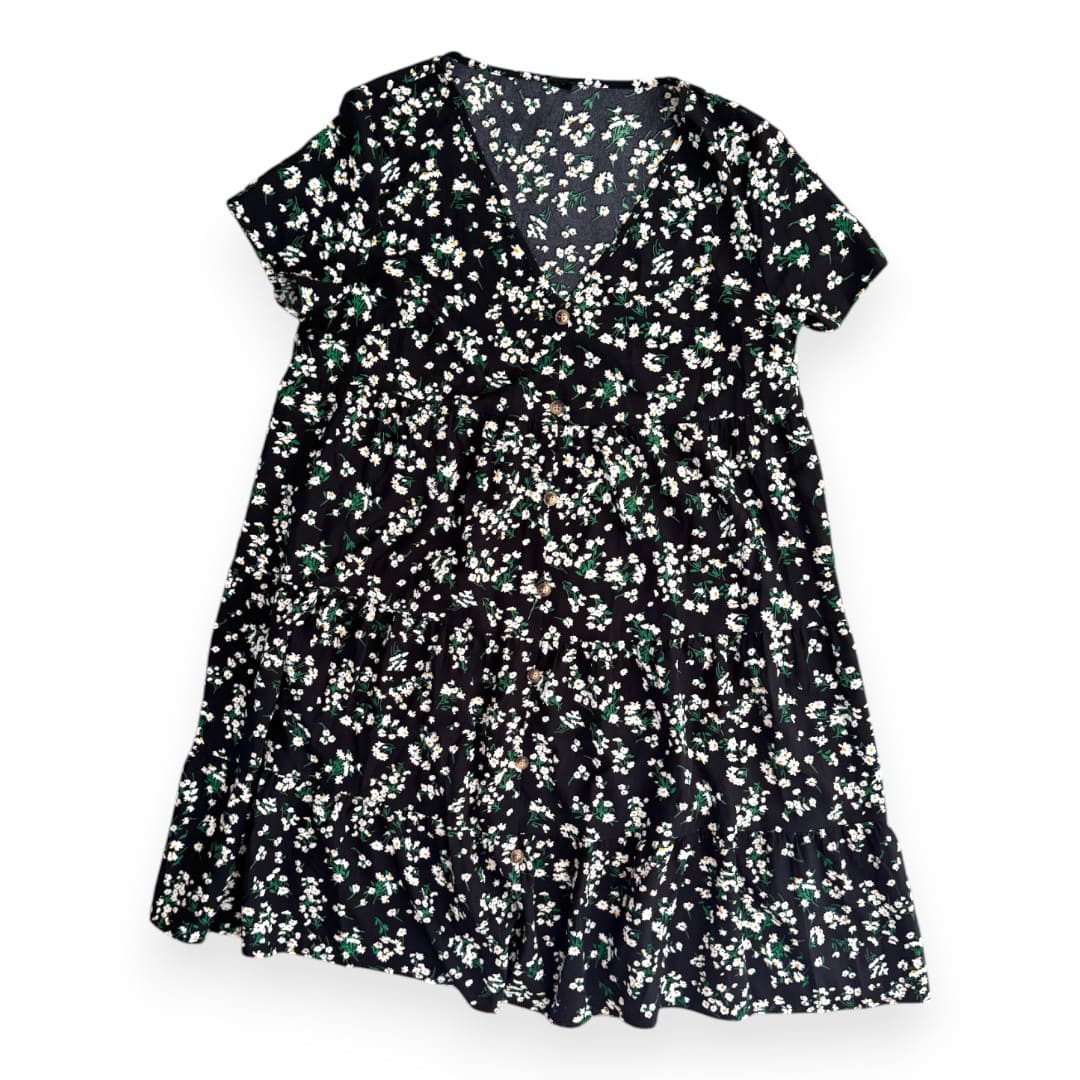 ROBE T-SHIRTS NOIRE LÉGÈRE AVEC DES FLEURS X-LARGE