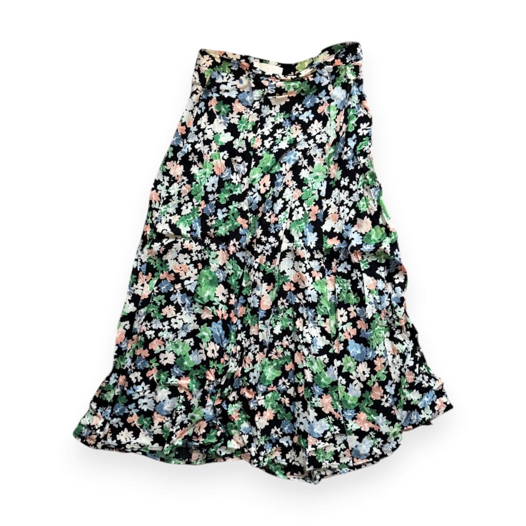JUPE TAILLE HAUTE FLEURIE VERT-NOIRE-BLEU-ORANGE H&M X-SMALL