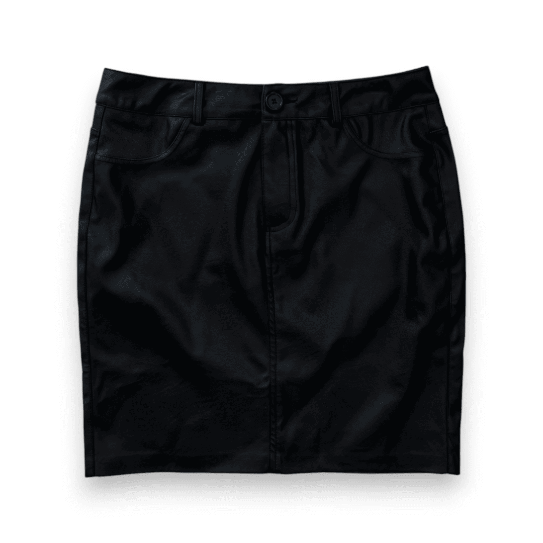 JUPE TAILLE HAUTE FAUX CUIR NOIR MEDIUM