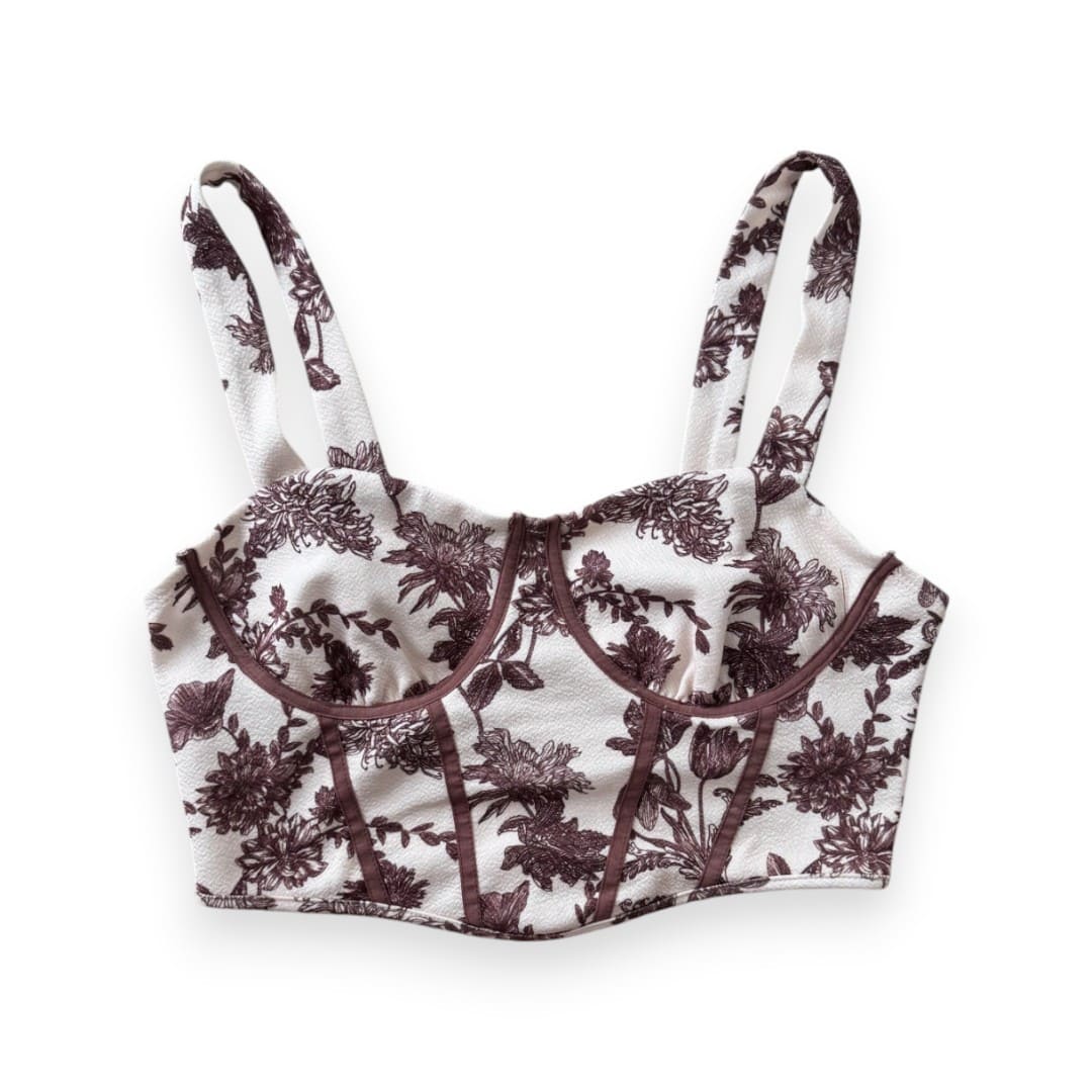 CROP TOP CAMISOLE CRÈME AVEC MOTIFS FLORALES MARRON SMALL