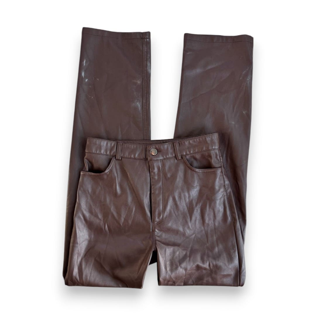 PANTALONS TAILLE HAUTE MARRON SIMILI CUIR IMPARFAIT X-SMALL - BTHRIFT