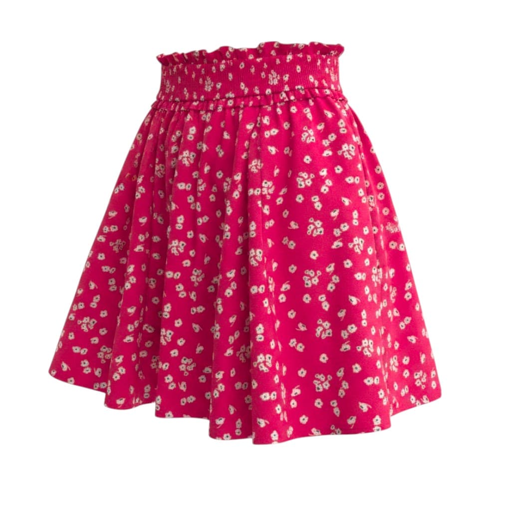 JUPE ROSE AVEC FLEURS BLANCHES X-SMALL