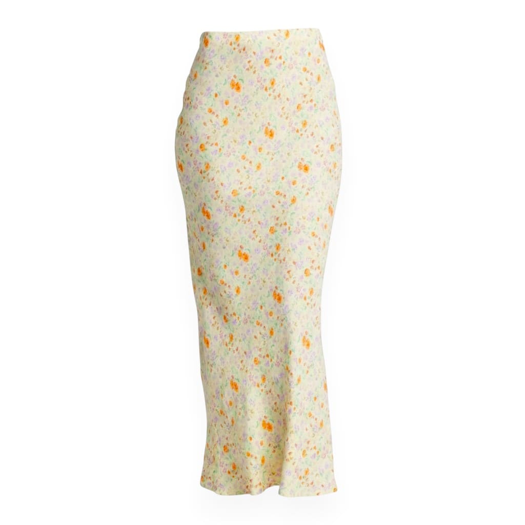 JUPE TAILLE HAUTE JAUNE AVEC FLEURS MEDIUM