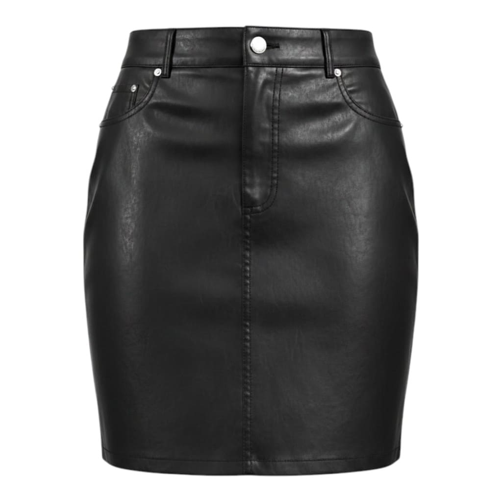 JUPE TAILLE HAUTE NOIR FAUX CUIR LARGE