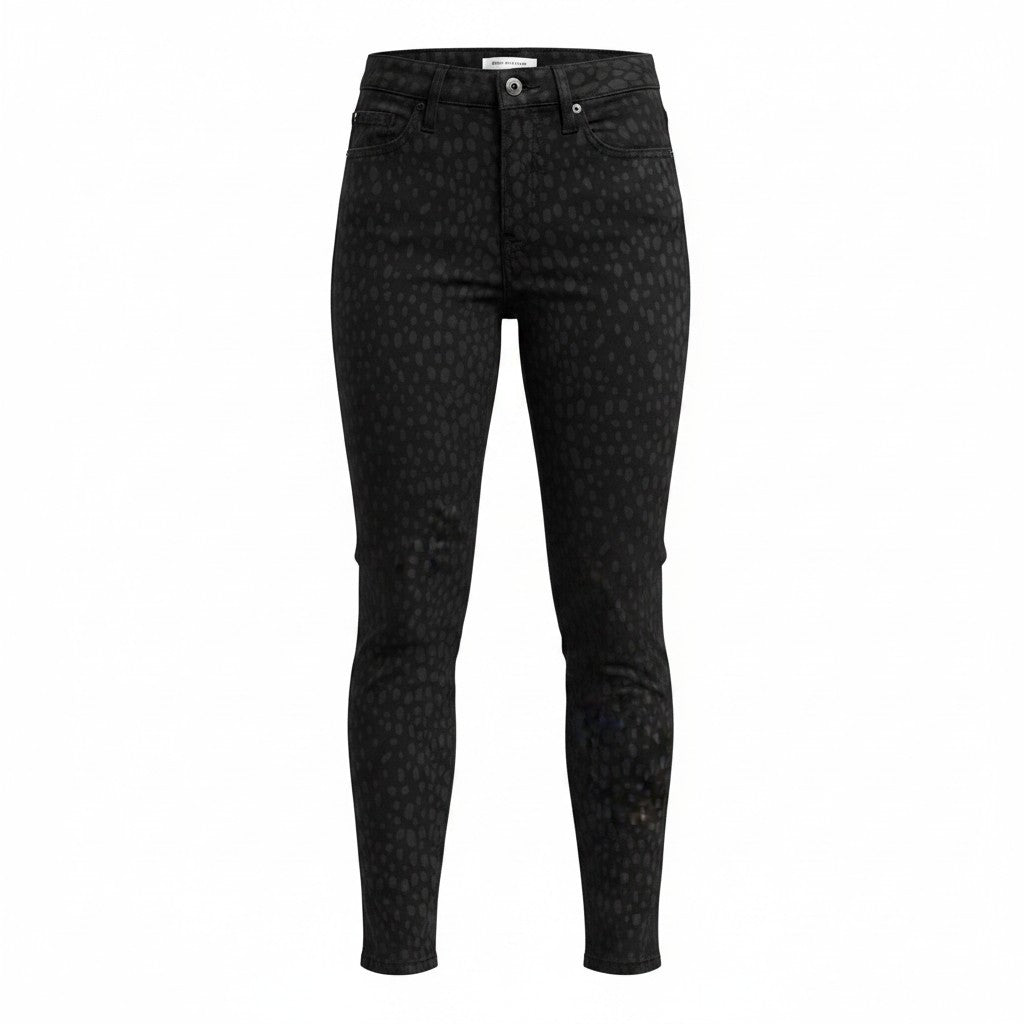 PANTALONS TAILLE HAUTE AVEC MOTIFS LÉOPARD NOIR X-SMALL