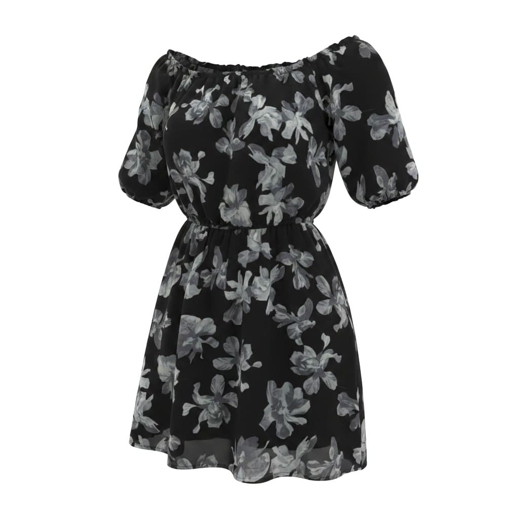 ROBE NOIR AVEC FLEURS BLANCHE SMALL