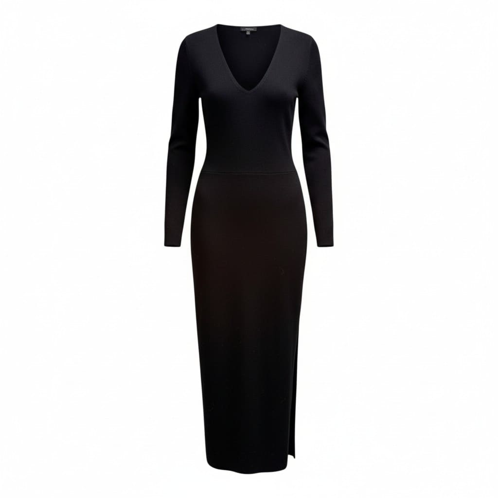 ROBE NOIRE MANCHES LONGUES COL V DYNAMITE MEDIUM