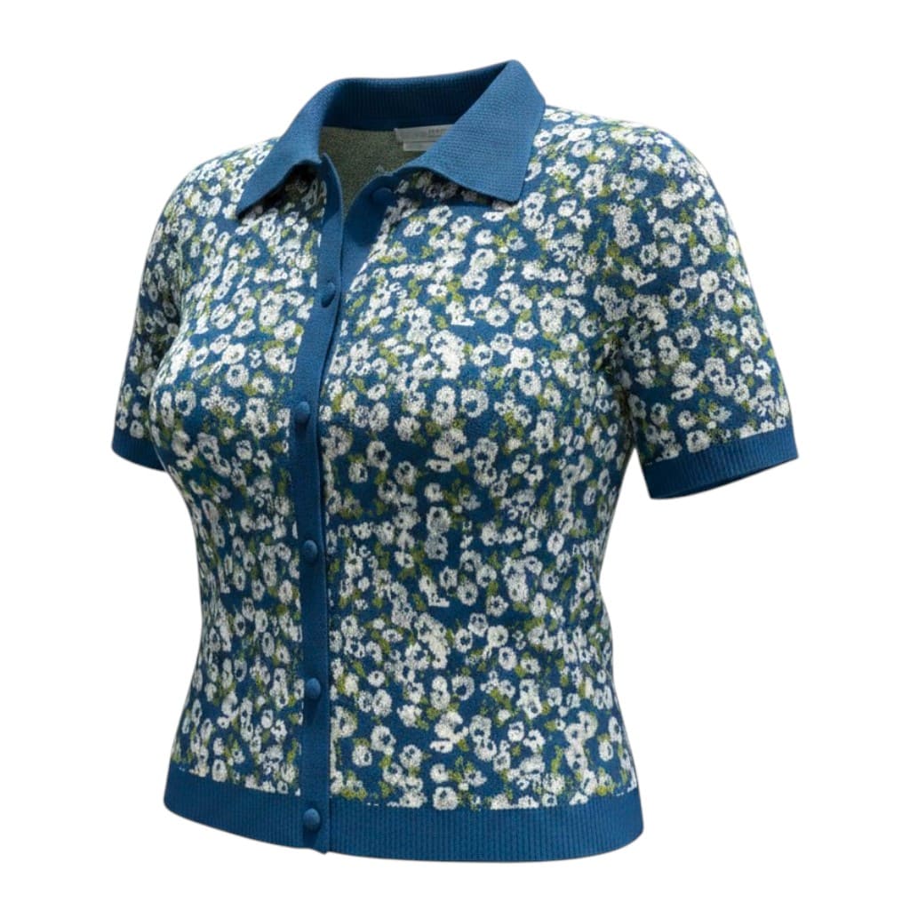 T-SHIRTS BLEU AVEC FLEURS SIMONS LARGE