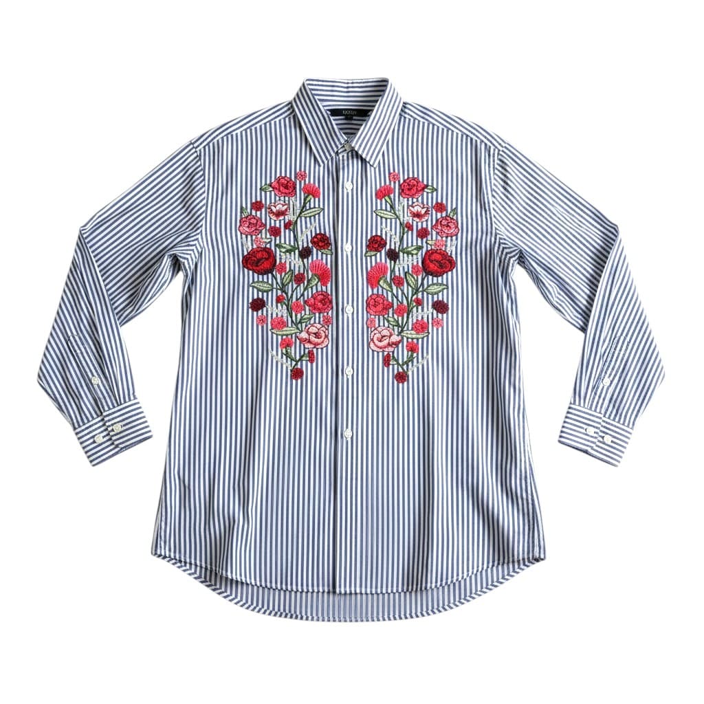 BLOUSE BLEU LIGNÉ BLANC AVEC FLEURS SIMONS SMALL