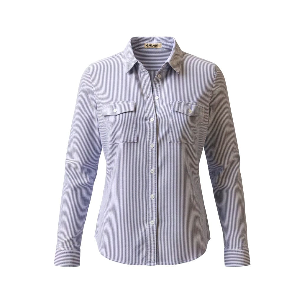 BLOUSE BLEU PÂLE LIGNÉ BLANC GARAGE LARGE