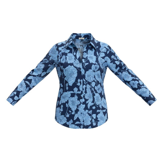 BLOUSE EN SATIN BLEU AVEC FLEURS SMALL