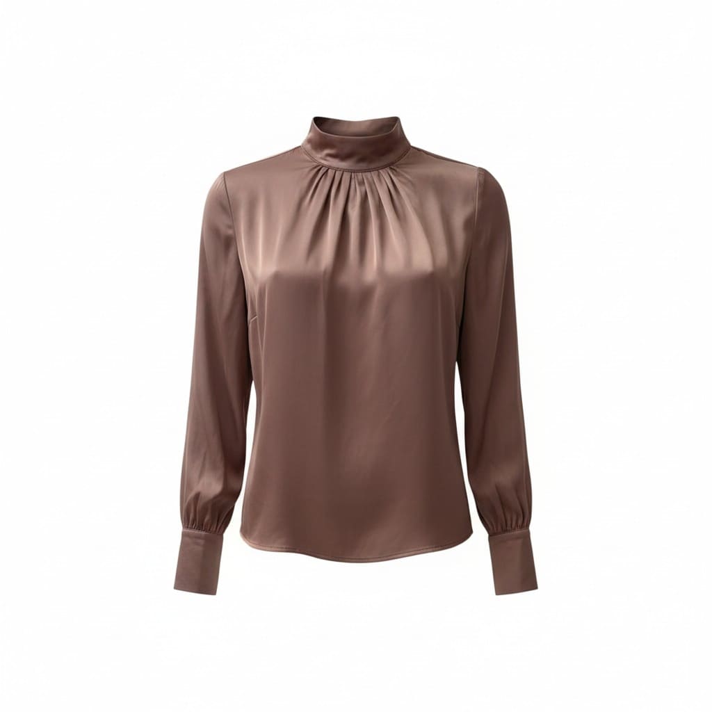 BLOUSE EN SATIN MANCHES LONGUES MARRON VÉRO MODA X-SMALL