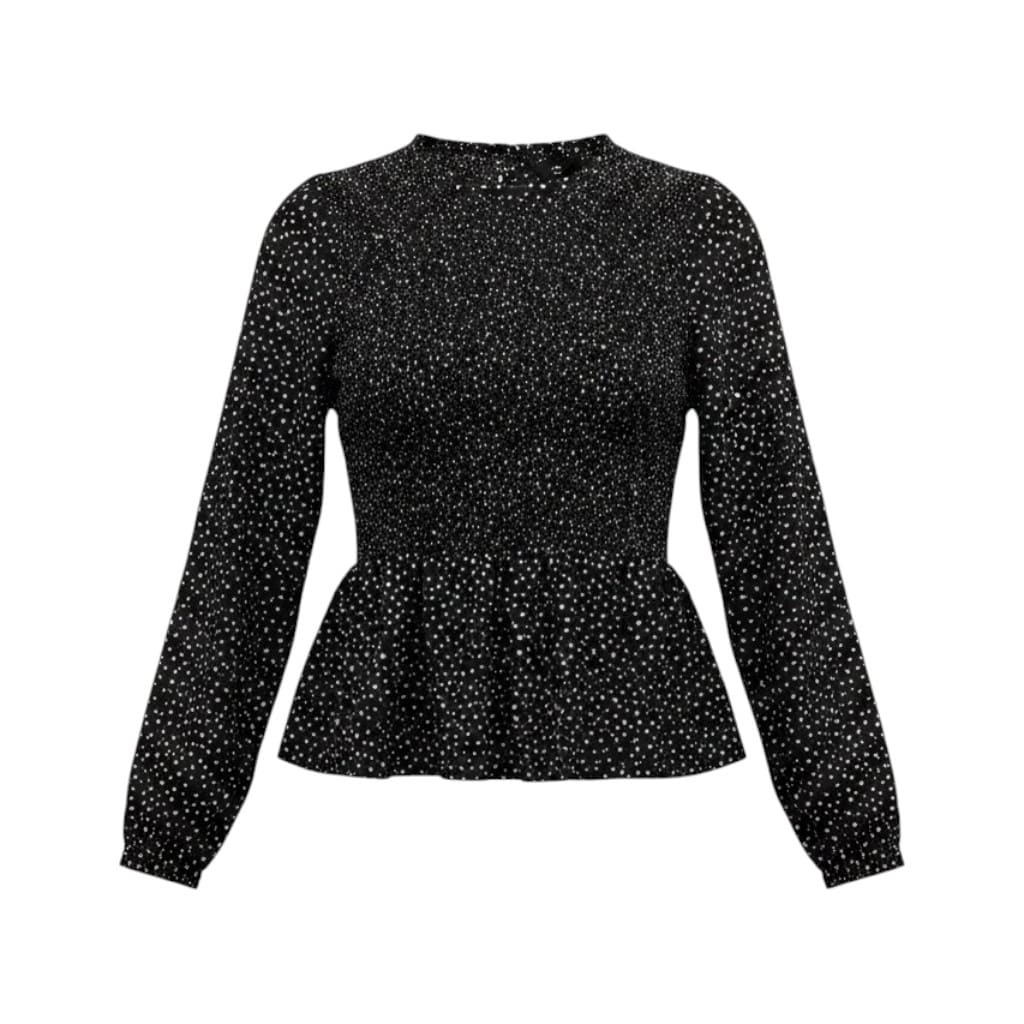 BLOUSE MANCHES LONGUES NOIR POINTS BLANCS X-SMALL
