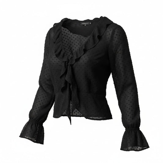 BLOUSE MANCHES LONGUES TRANSPARENT AVEC POINTS NOIR DYNAMITE X-SMALL