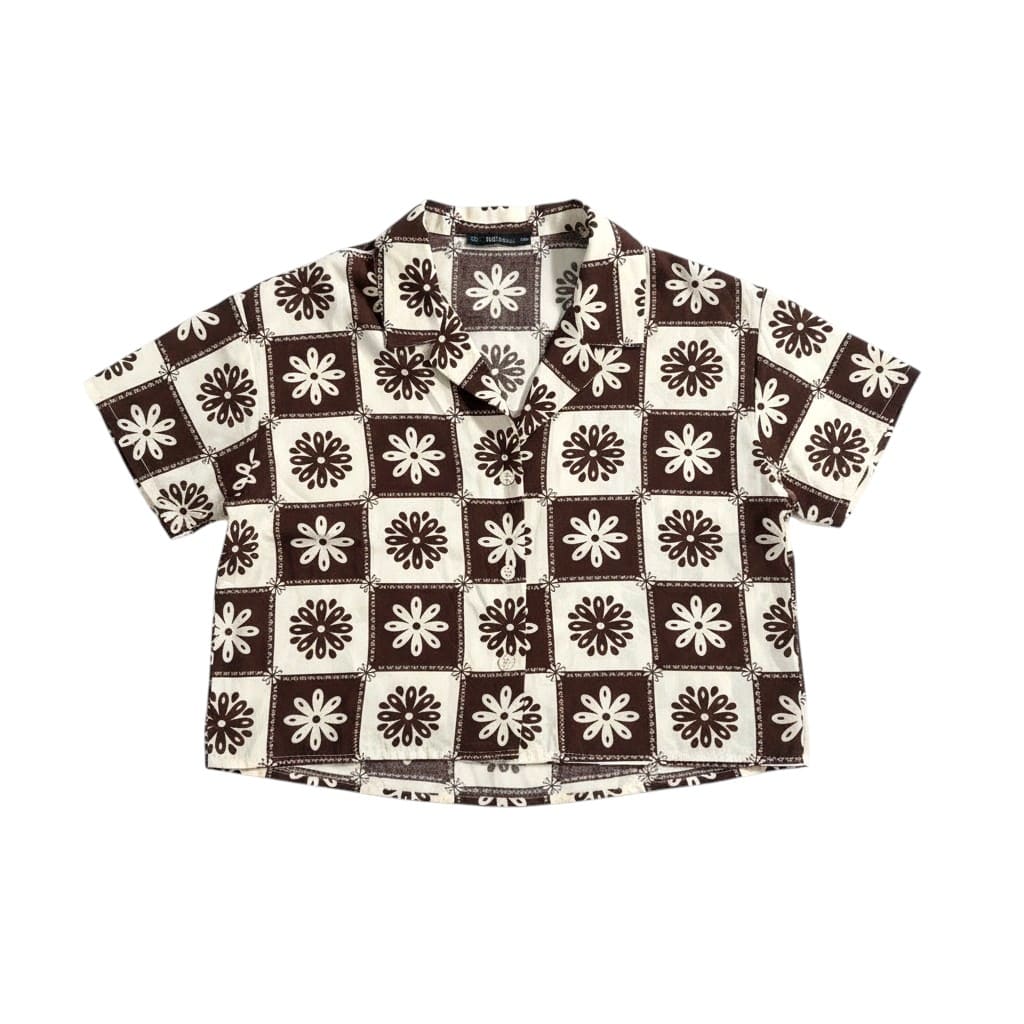 BLOUSE MARRON MOTIFS FLEURS BLANC SIMONS SMALL
