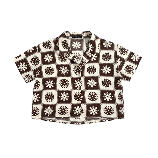 BLOUSE MARRON MOTIFS FLEURS BLANC SIMONS SMALL