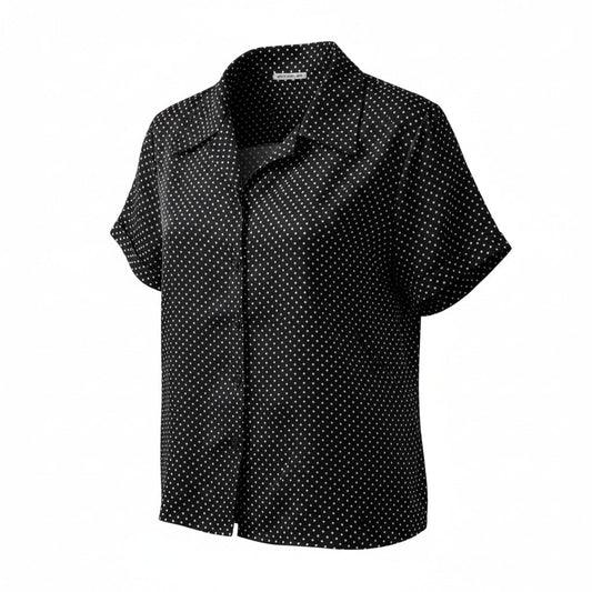 BLOUSE NOIR AVEC POINTS BLANCS TRANSPARENT LARGE / X-LARGE