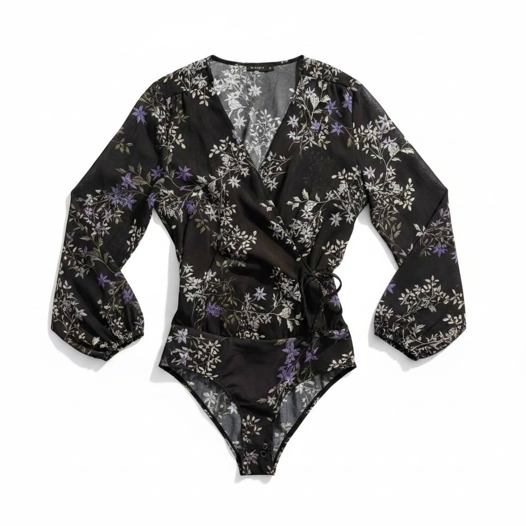 BODYSUITS MANCHES LONGUES NOIR FLEUR LILA DYNAMITE MEDIUM