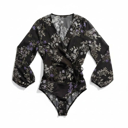 BODYSUITS MANCHES LONGUES NOIR FLEUR LILA DYNAMITE MEDIUM