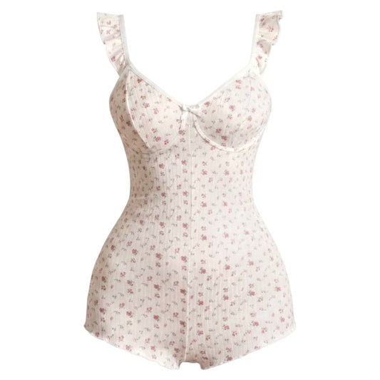 BODYSUITS LINGERIE BLANCHE AVEC FLEURS MEDIUM