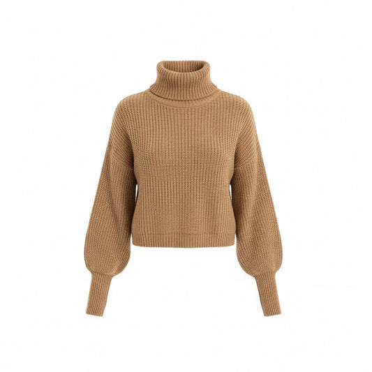 CHANDAIL MANCHES LONGUES CROP COL ROULÉ BEIGE MEDIUM