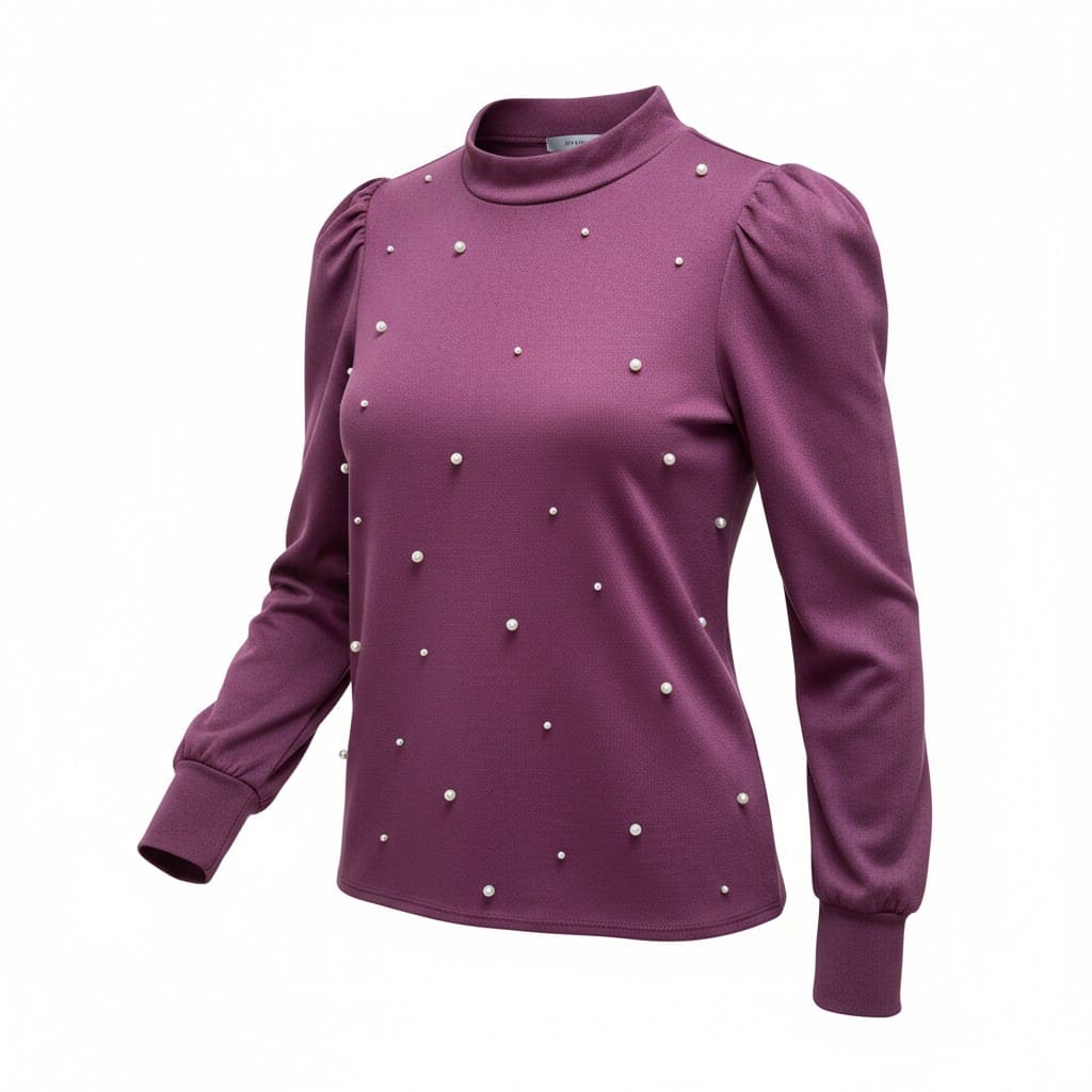 CHANDAIL MANCHES LONGUES MAUVE AVEC PERLES BLANCHES REITMANS MEDIUM