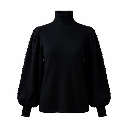 CHANDAIL MANCHES LONGUES NOIR COL ROULÉ AVEC PICOTS MEDIUM