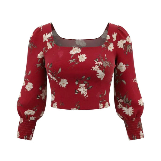 CROP BLOUSE BOURGOGNE AVEC FLEURS DYNAMITE SMALL