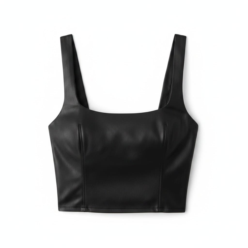 CROP CAMISOLE FAUX CUIR NOIR ABERCROMBIE SMALL