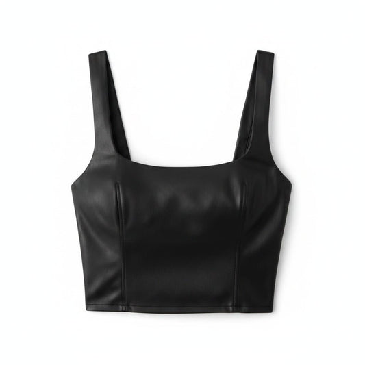 CROP CAMISOLE FAUX CUIR NOIR ABERCROMBIE SMALL