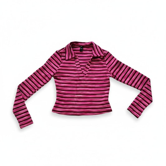 CROP CHANDAIL MANCHES LONGUES ROSE LIGNÉ CIDER SMALL