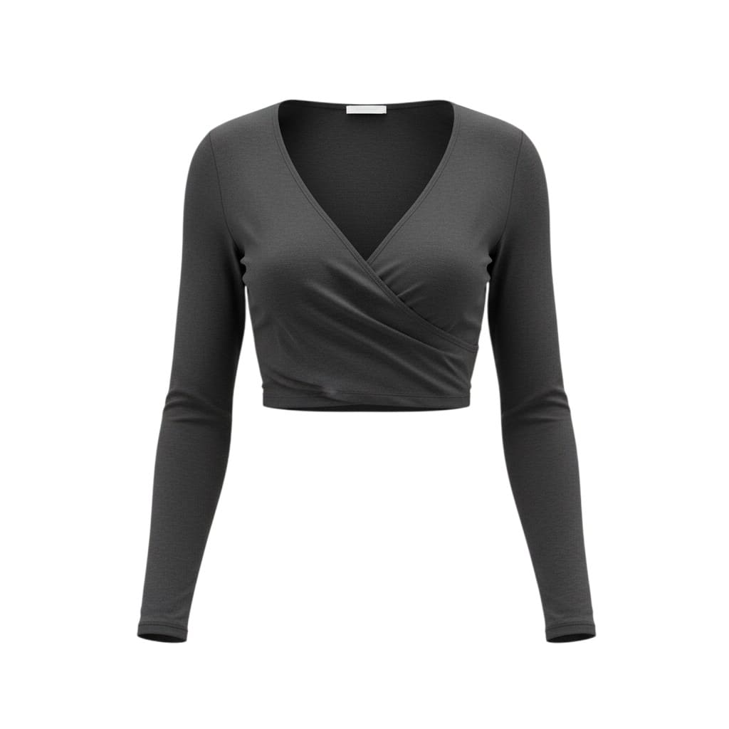 CROP MANCHES LONGUES GRIS DE SPORTS COL U X-SMALL / SMALL