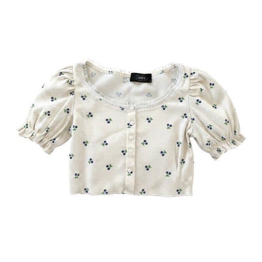 CROP T-SHIRTS CRÈME AVEC FLEURS SMALL