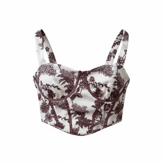 CROP TOP CAMISOLE CRÈME AVEC MOTIFS FLORALES MARRON SMALL
