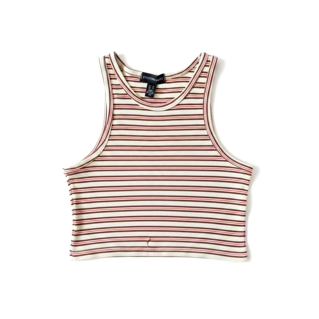 CROP TOP CAMISOLE LIGNÉ MARRON ET ROSE BLANC SMALL
