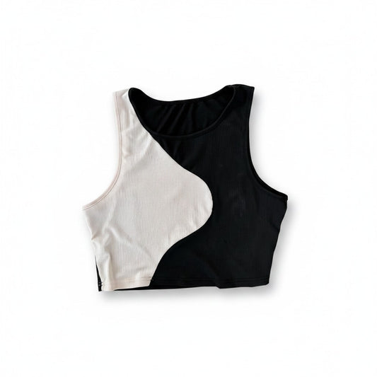 CROP TOP CAMISOLE NOIR ET CRÈME X-LARGE