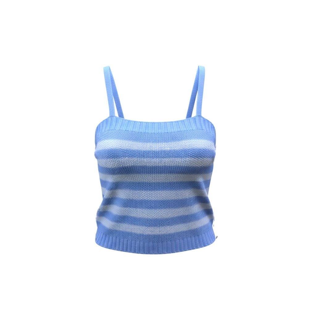 CROP TOP CAMISOLE STYLE CROCHET BLEU LIGNÉ BLANC MEDIUM