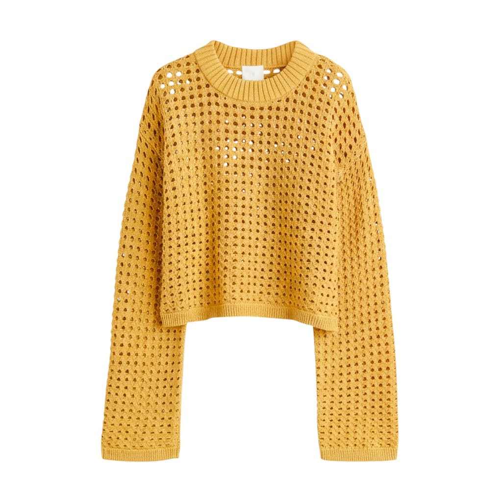 CROP TOP CHANDAIL MANCHES LONGUES JAUNE TROUÉS H&M X-SMALL