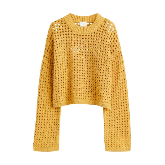 CROP TOP CHANDAIL MANCHES LONGUES JAUNE TROUÉS H&M X-SMALL
